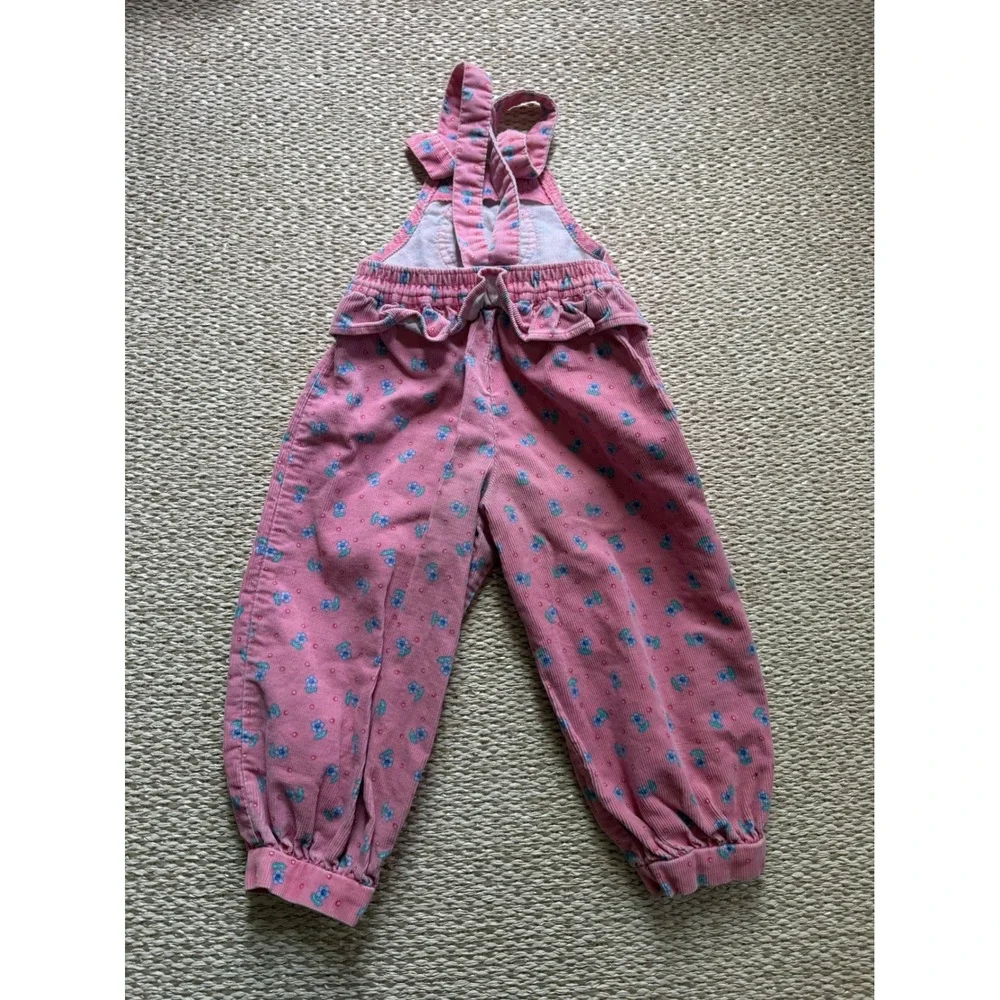 Vintage OshKosh Bgosh Pink Corduroy Floral Ruffle Overalls Girls 4T Cottagecore